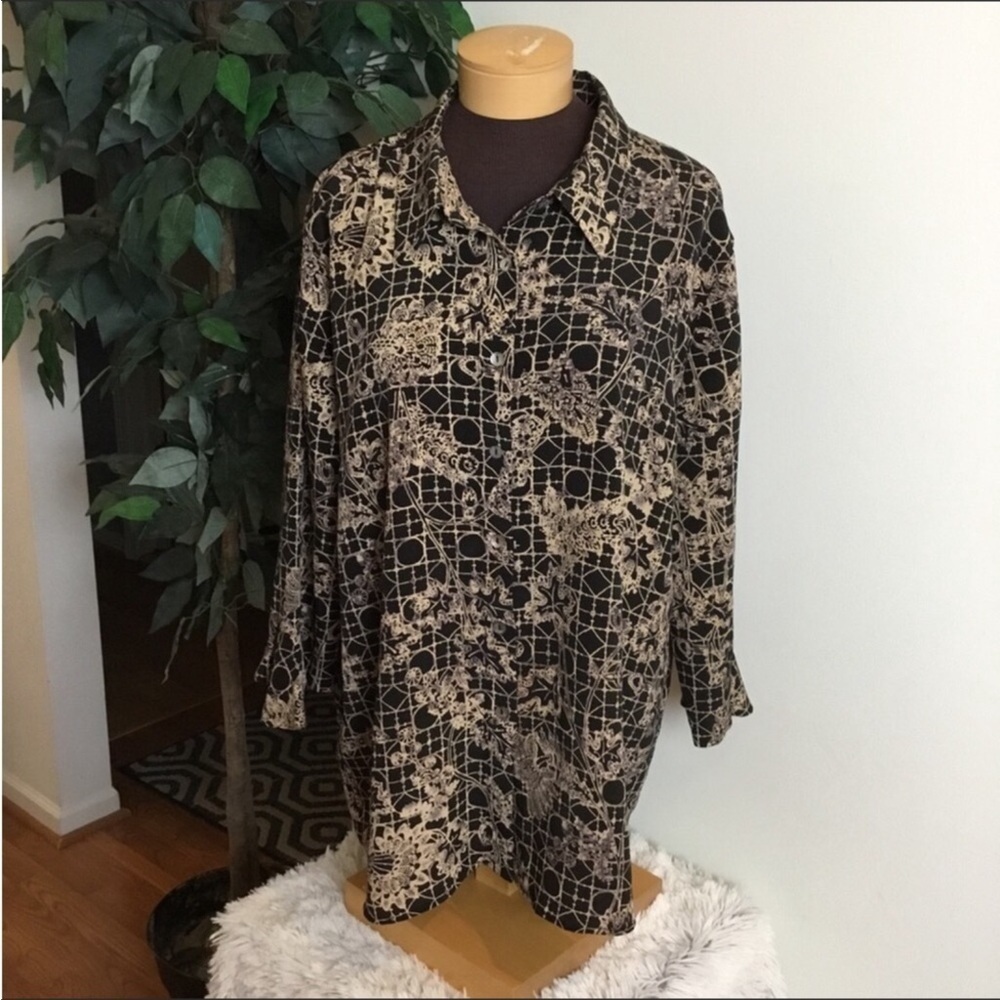 VICTORIAS Essential button down blouse Woman’s 3X black tan lightweight